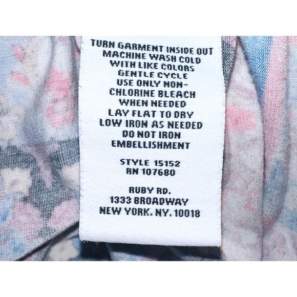 Ruby Rd. XL Multicolor Boho Tunic Top With Drawstring Ruched side 3/4 Sleeves - Picture 4 of 4